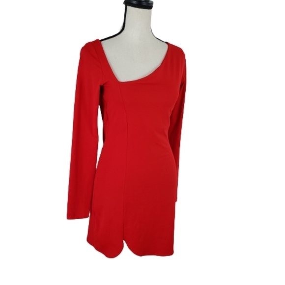 Susana MONACO RED LONG SLEEVE ASYMMETRICAL DRESS - Picture 6 of 11
